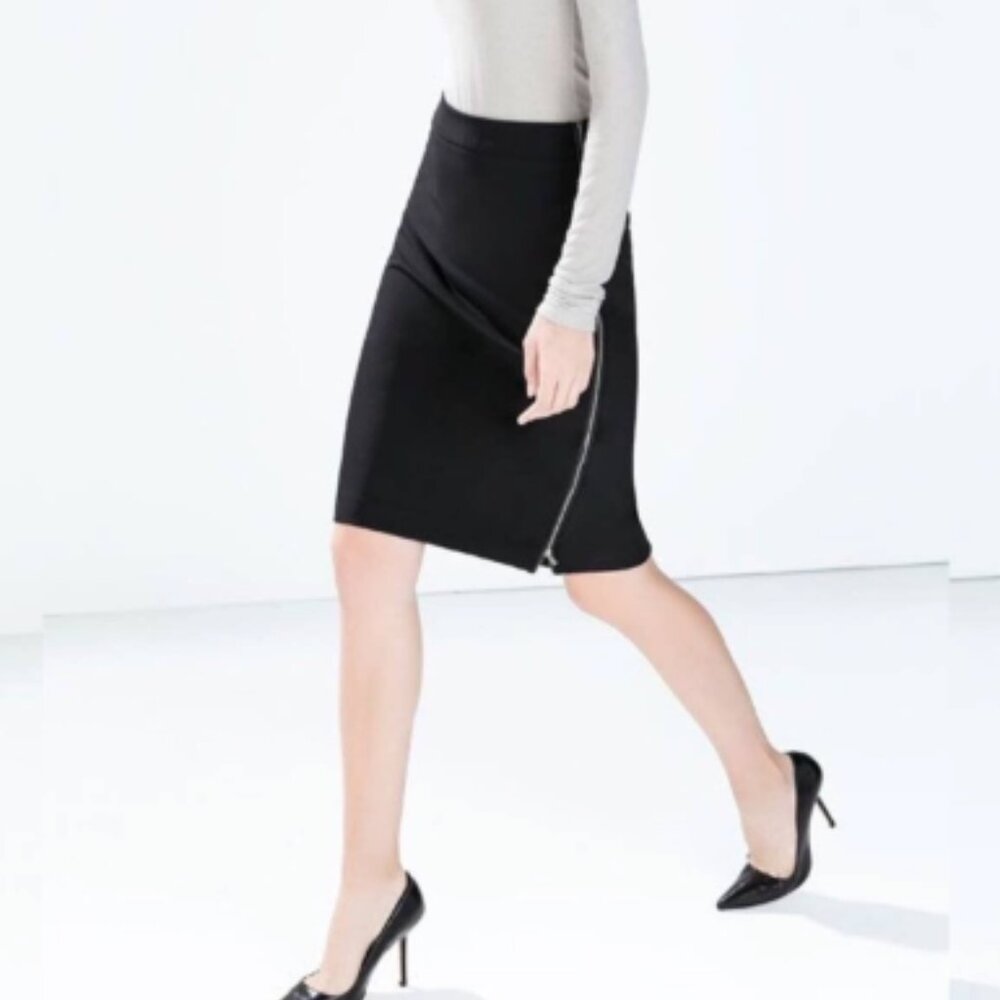 ZARA Basics Black Double Side Zip Pencil Skirt Women's Size Small